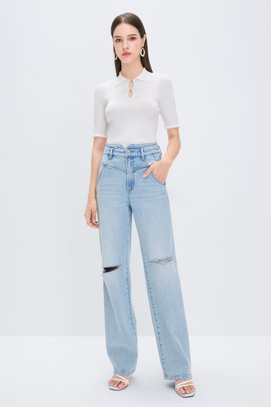 MISS SIXTY Straight | V-Shape Waist Silk Blend Denim Jeans Middle Blue