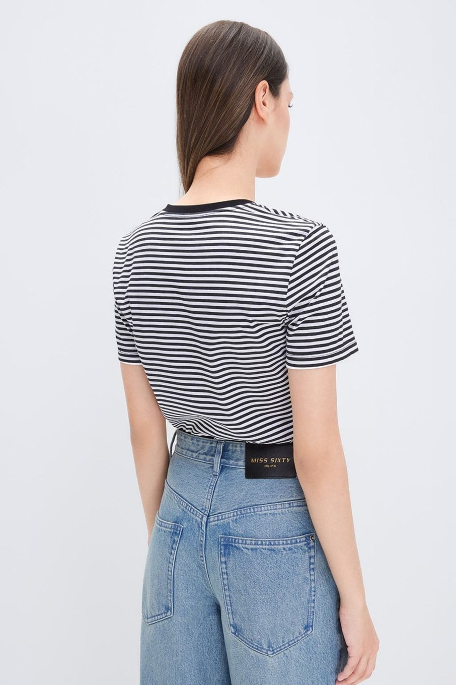 MISS SIXTY Tops | V-Neck Black And White Striped T-Shirt White/Black