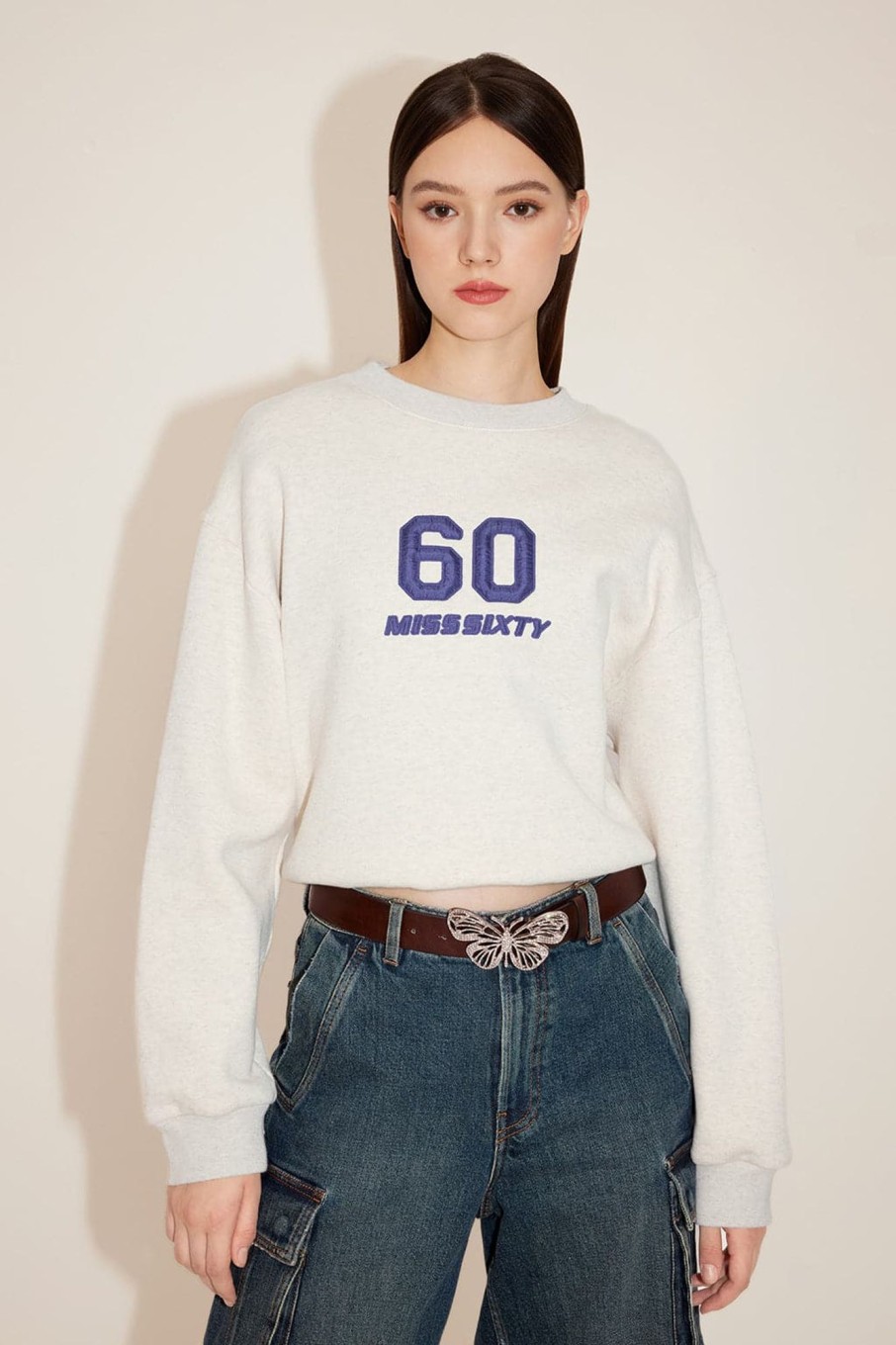 MISS SIXTY Tops | Round Neck Vintage Sporty Sweatshirt With Logo Embrodery