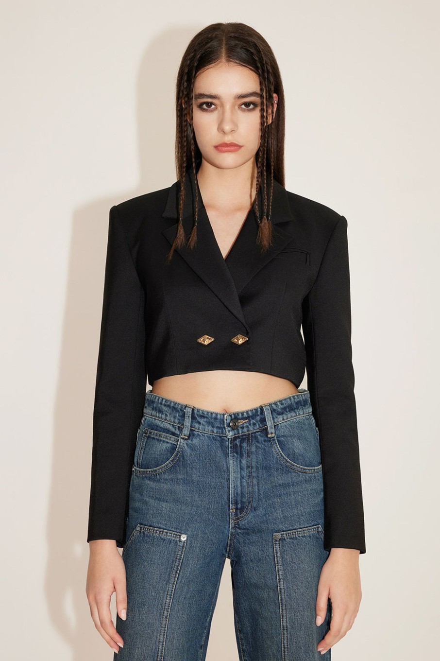 MISS SIXTY Jackets & Outerwears | Button Short Suit Blazer With Shoulder Pad Black