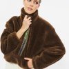 MISS SIXTY Jackets & Outerwears | Vintage Brown Half-Zip Faux Fur Jacket Fuscous Brown