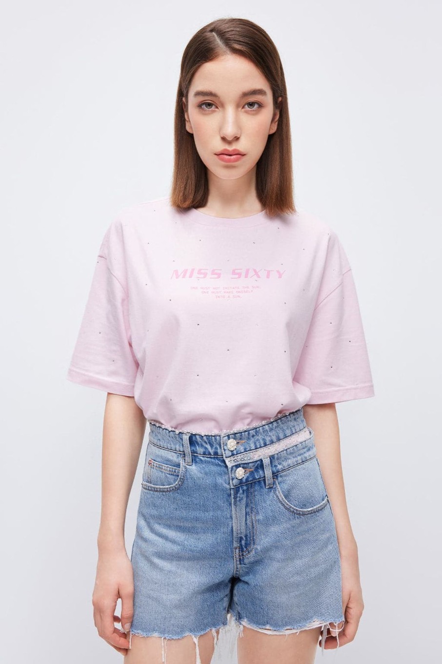 MISS SIXTY Tops | Round Neck Dropped Shoulder Letter Pattern T-Shirt