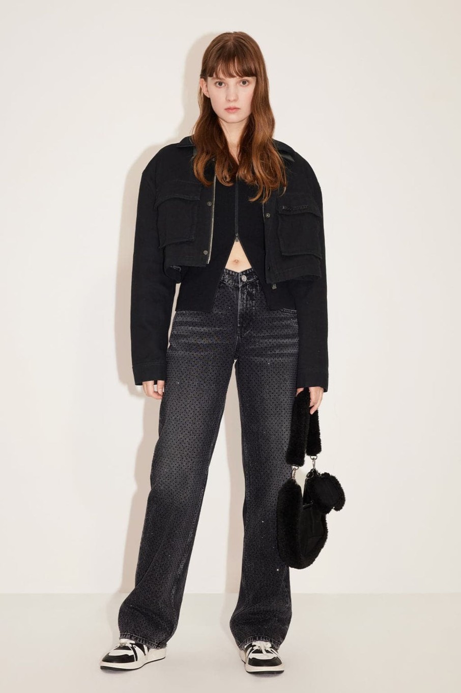 MISS SIXTY Straight | Black And Gray Hollow Butterfly Waist Crystals Straight Jeans Black Fog