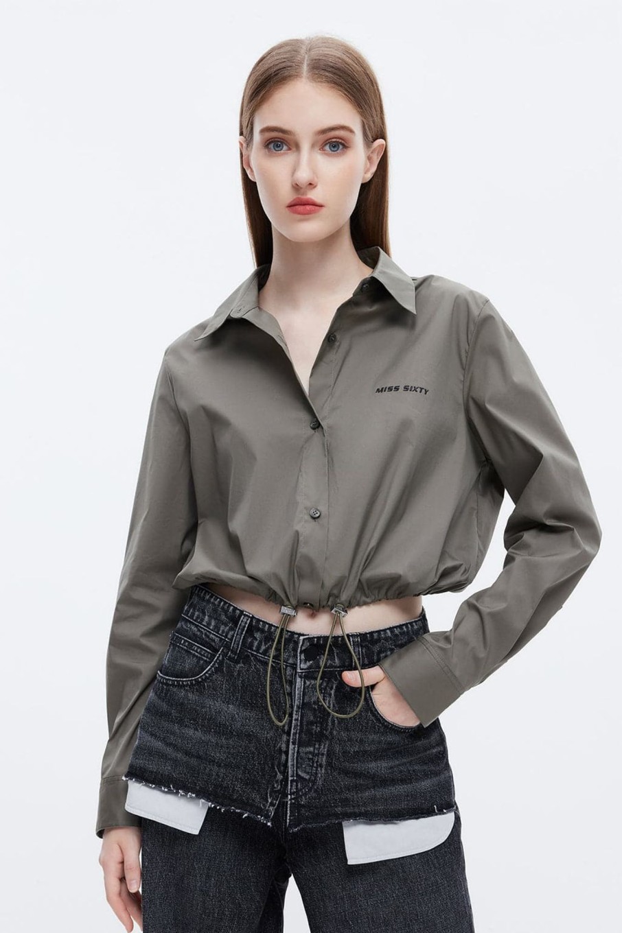 MISS SIXTY Tops | Polo Neck Drawstring Cropped Shirt