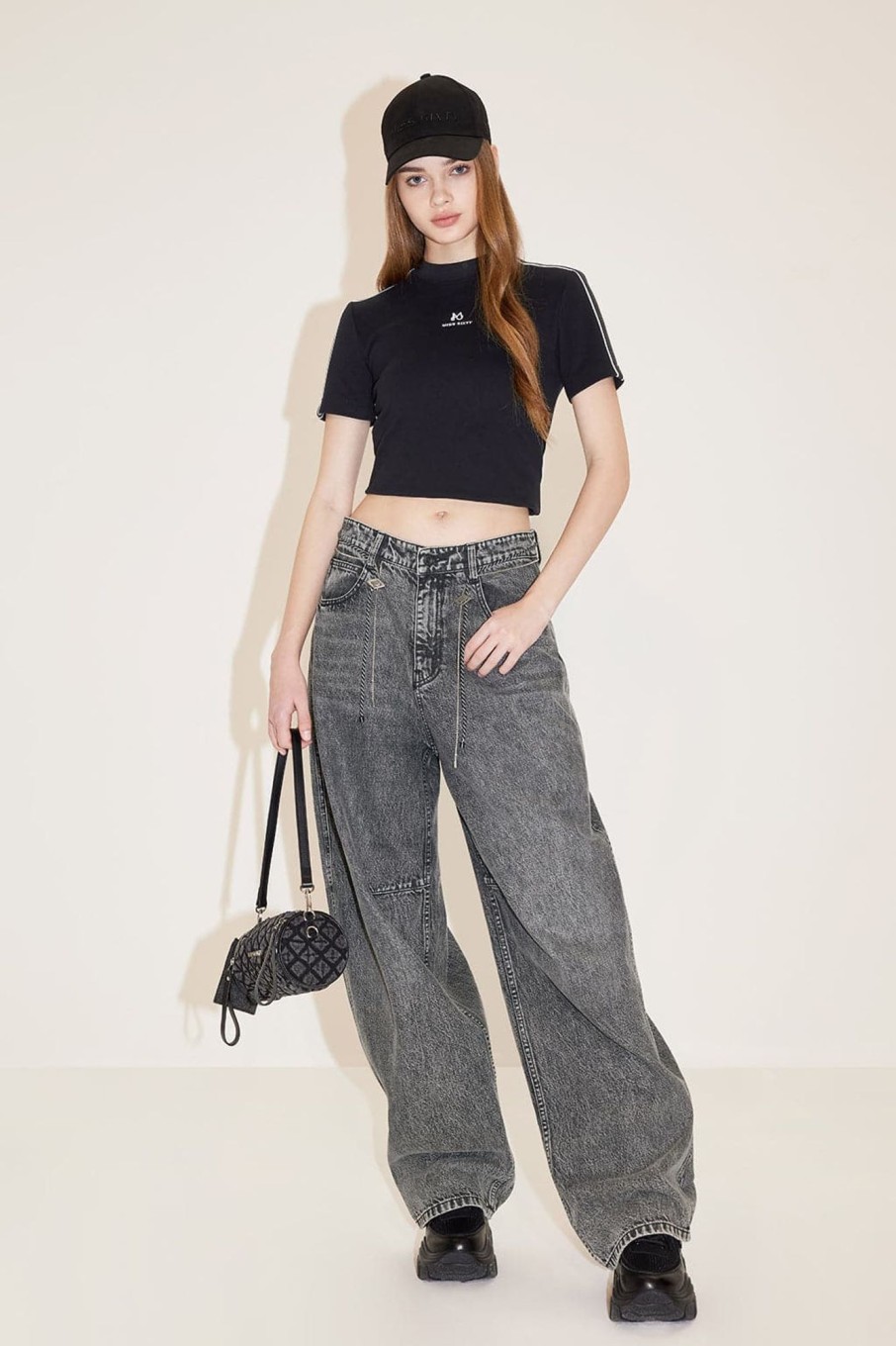 MISS SIXTY Wide Leg | Vintage Loose Fit Jeans With Waist Chain Black Fog