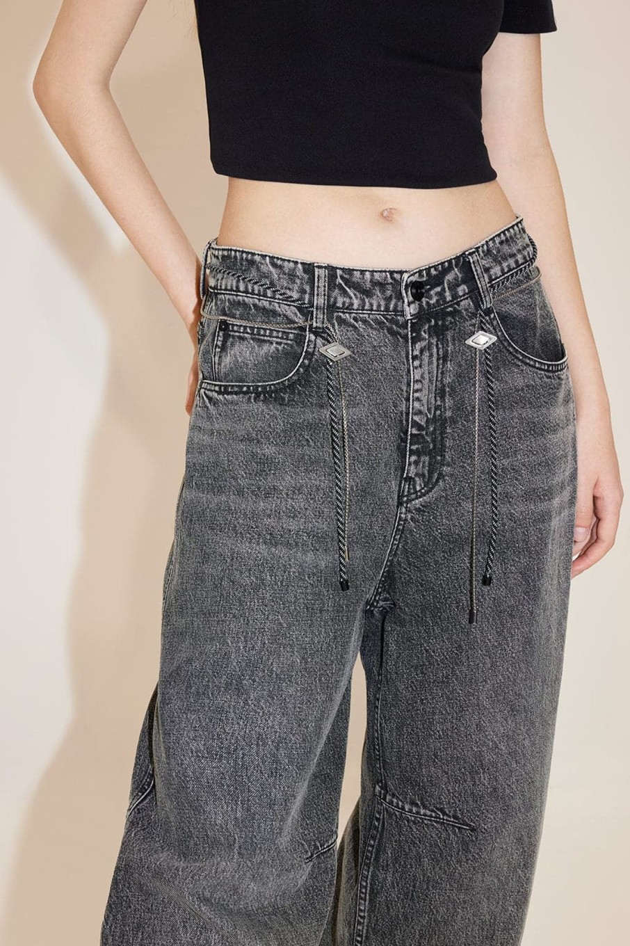 MISS SIXTY Wide Leg | Vintage Loose Fit Jeans With Waist Chain Black Fog