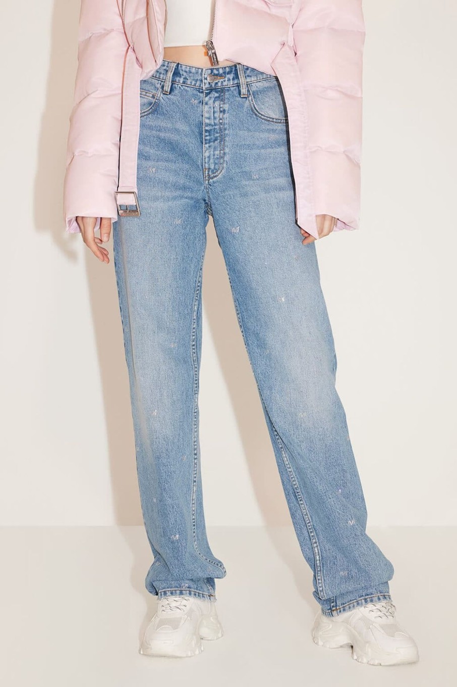 MISS SIXTY Wide Leg | Stylish Wide-Leg Jeans With Crystal Letters Middle Blue