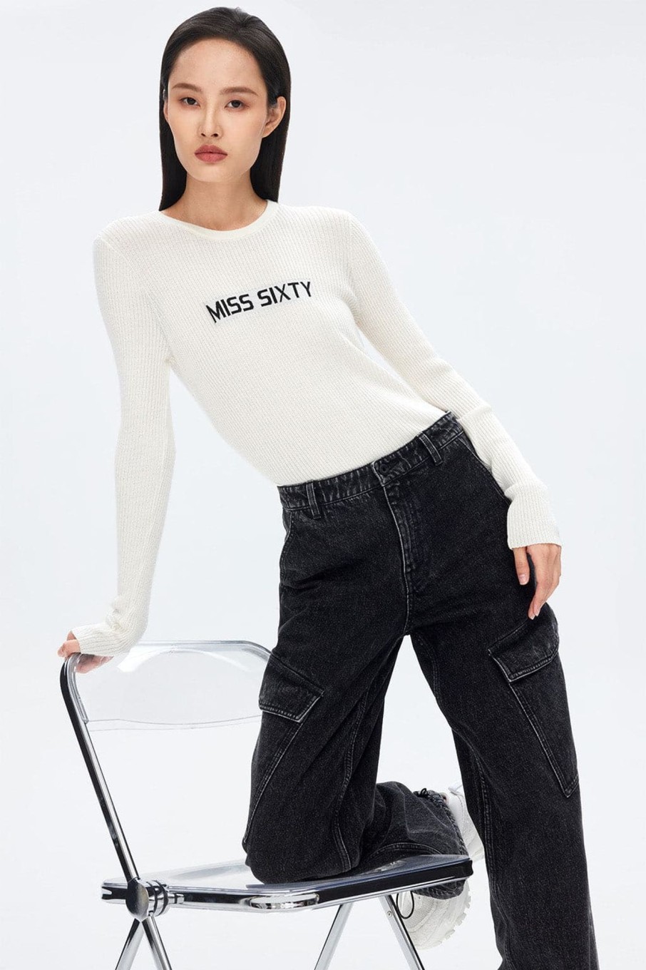 MISS SIXTY Jeans | Vintage Black And Gray Drawstring Cargo Jeans Black Fog