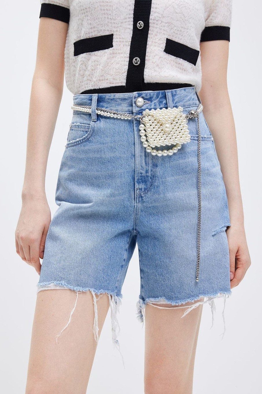 MISS SIXTY Shorts | Embroidery Denim Shorts With Pearl Bag Light Blue