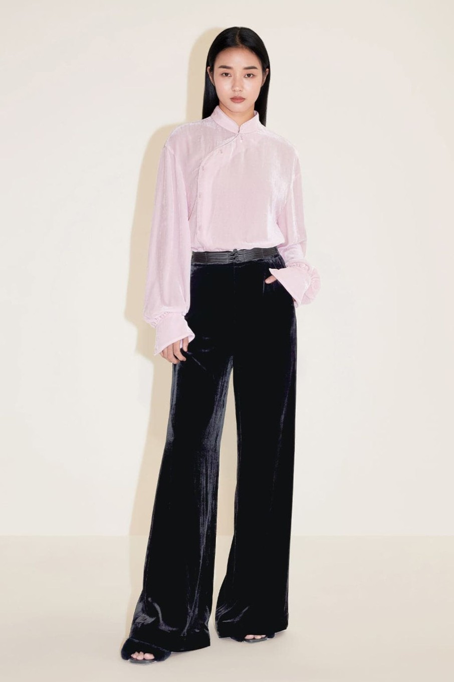 MISS SIXTY Pants & Jumpsuits | High Waist Velvet Wide Leg Pants With Buckle Black