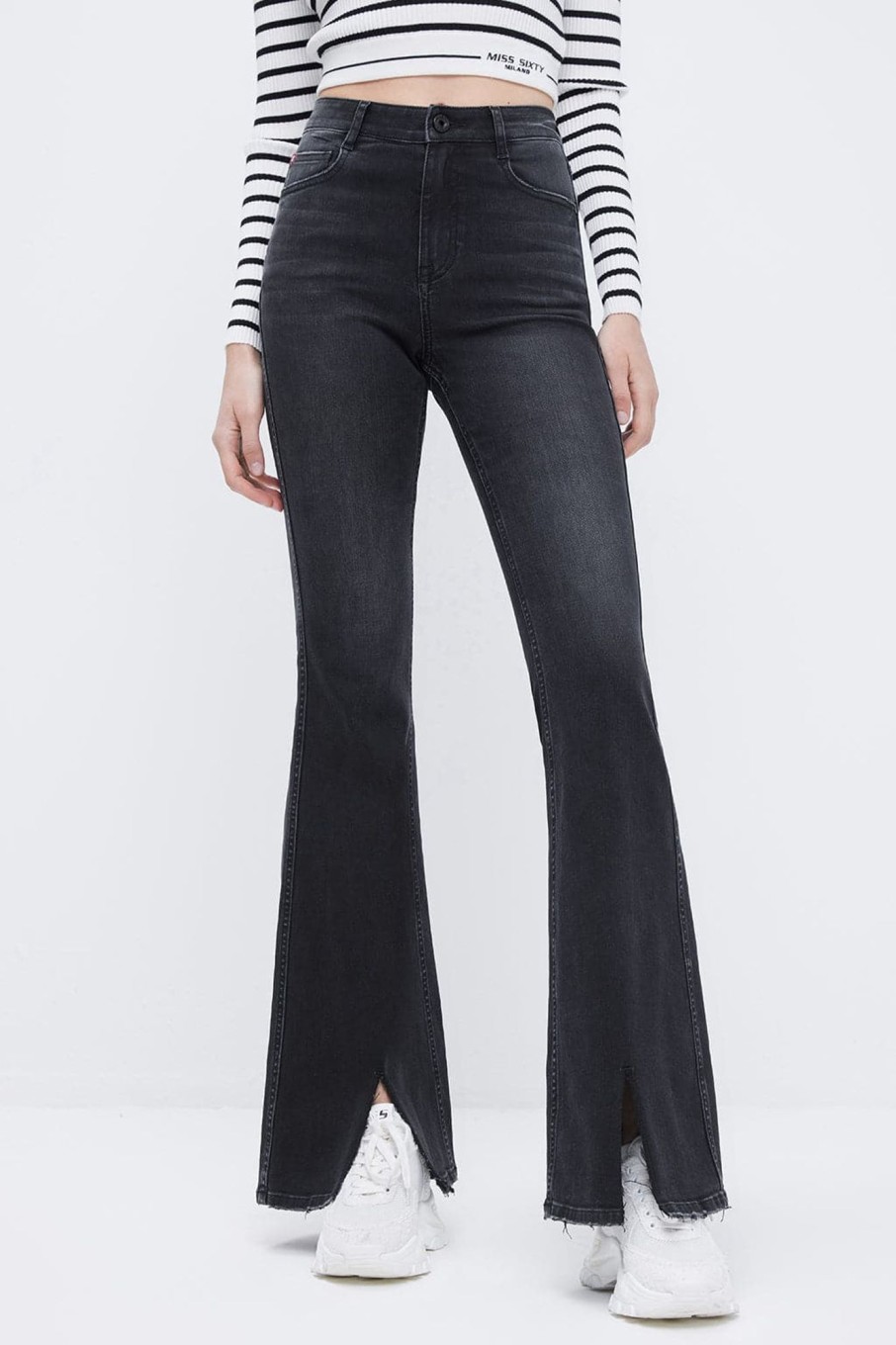 MISS SIXTY Flare | Retro Flared Slit Black Jeans Black Grey