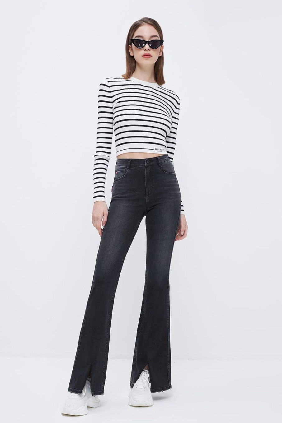 MISS SIXTY Flare | Retro Flared Slit Black Jeans Black Grey