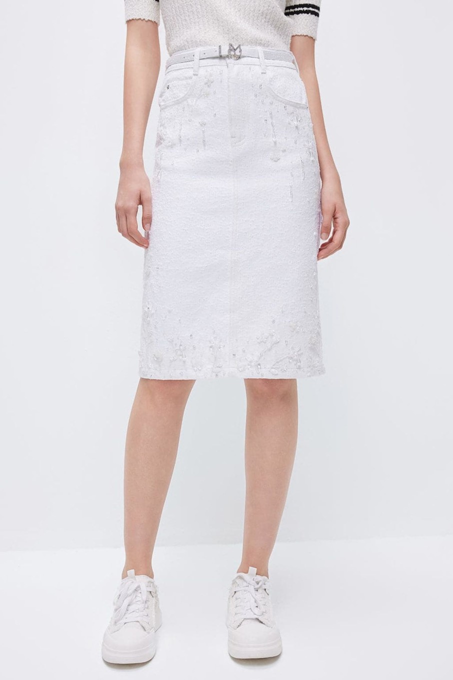 MISS SIXTY Skirts | Delicate Beaded Denim Skirt With Belt White