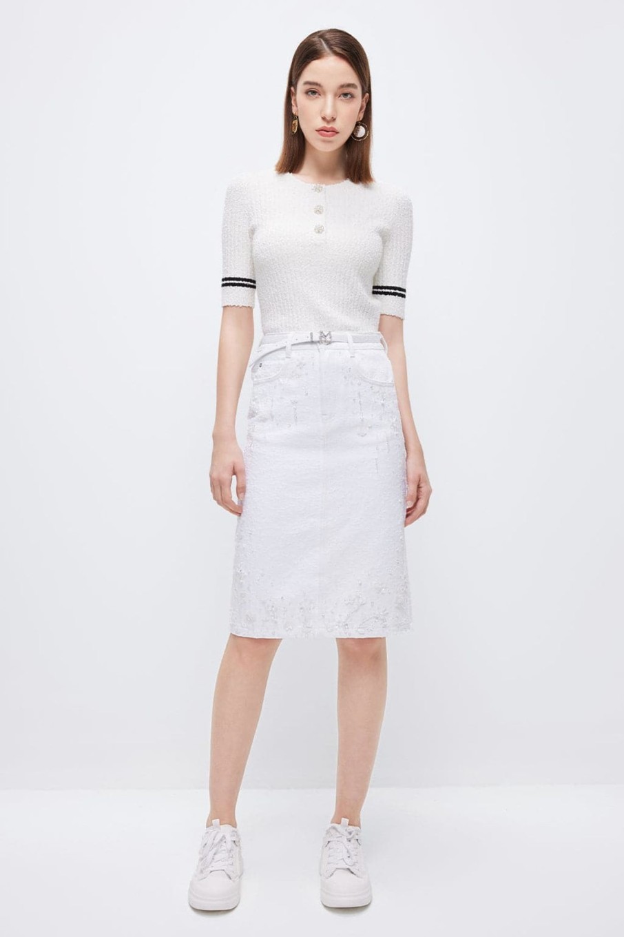 MISS SIXTY Skirts | Delicate Beaded Denim Skirt With Belt White