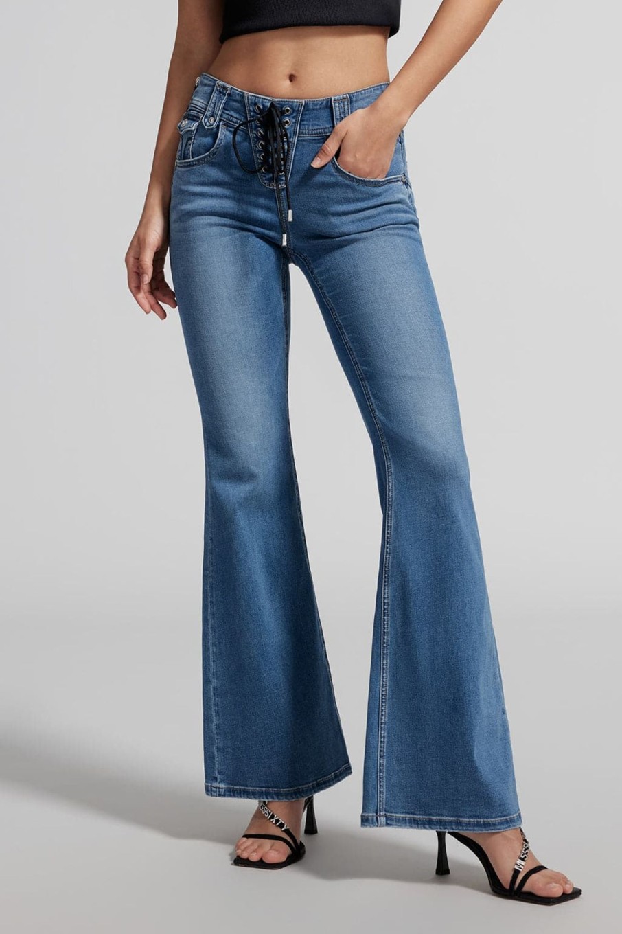 MISS SIXTY Flare | Lace-Up Bootcut Pants With Acetate Middle Blue