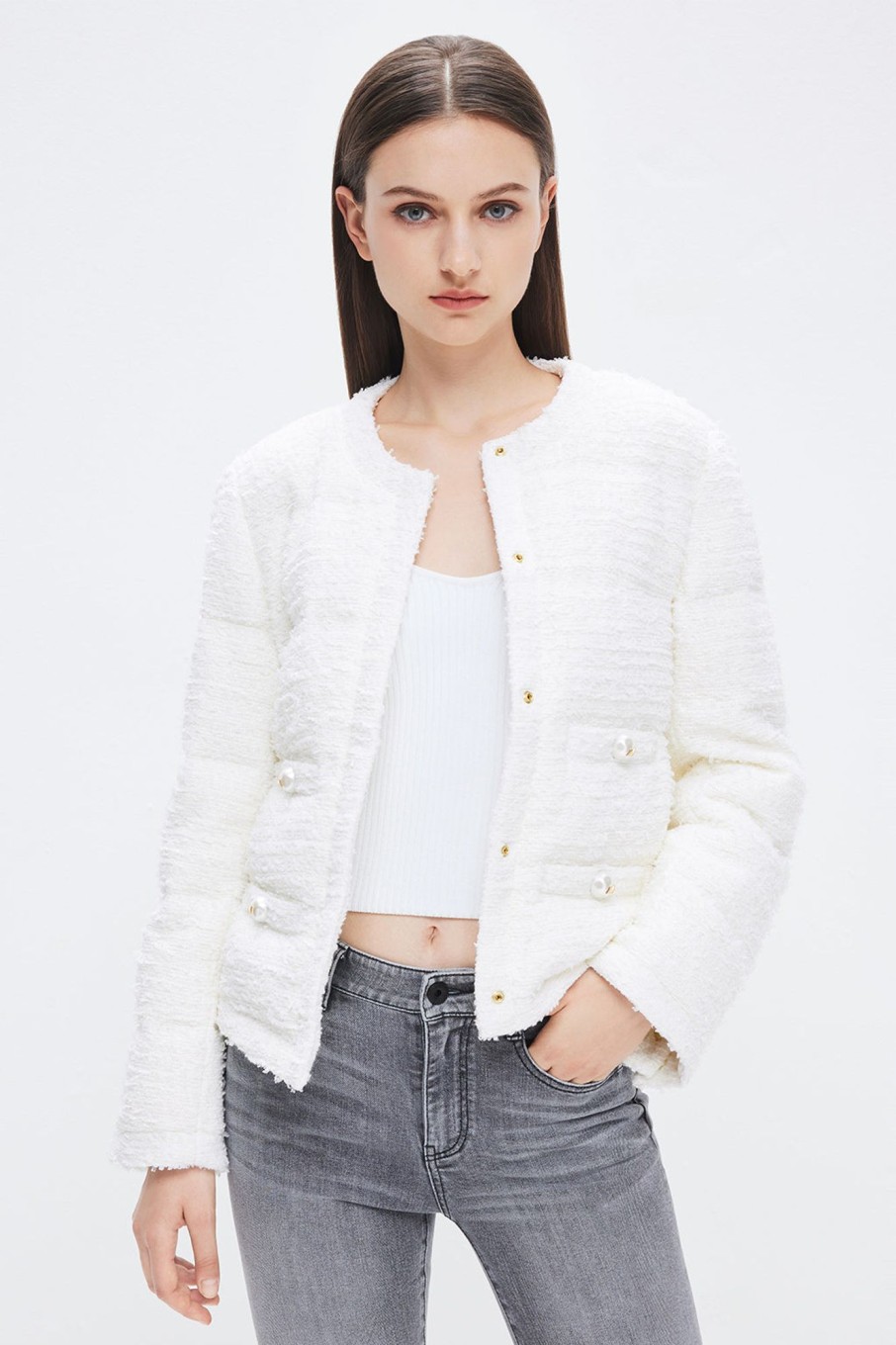 MISS SIXTY Jackets & Outerwears | Beige Stylish Cropped Down Jacket Off White