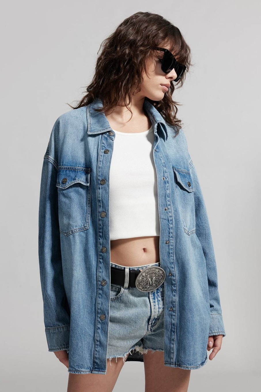 MISS SIXTY Tops | Vintage Single Breasted Denim Shirt Middle Blue