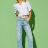 MISS SIXTY Straight | Baggy Ripped Straight Jeans With Butterflies Waistline Light Blue