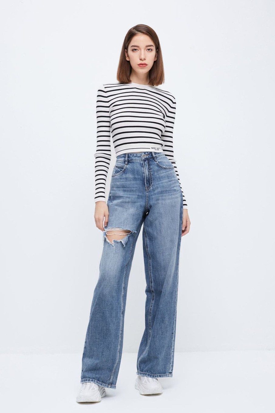 MISS SIXTY Straight | Baggy Light Blue Ripped Wide Leg Jeans Middle Blue