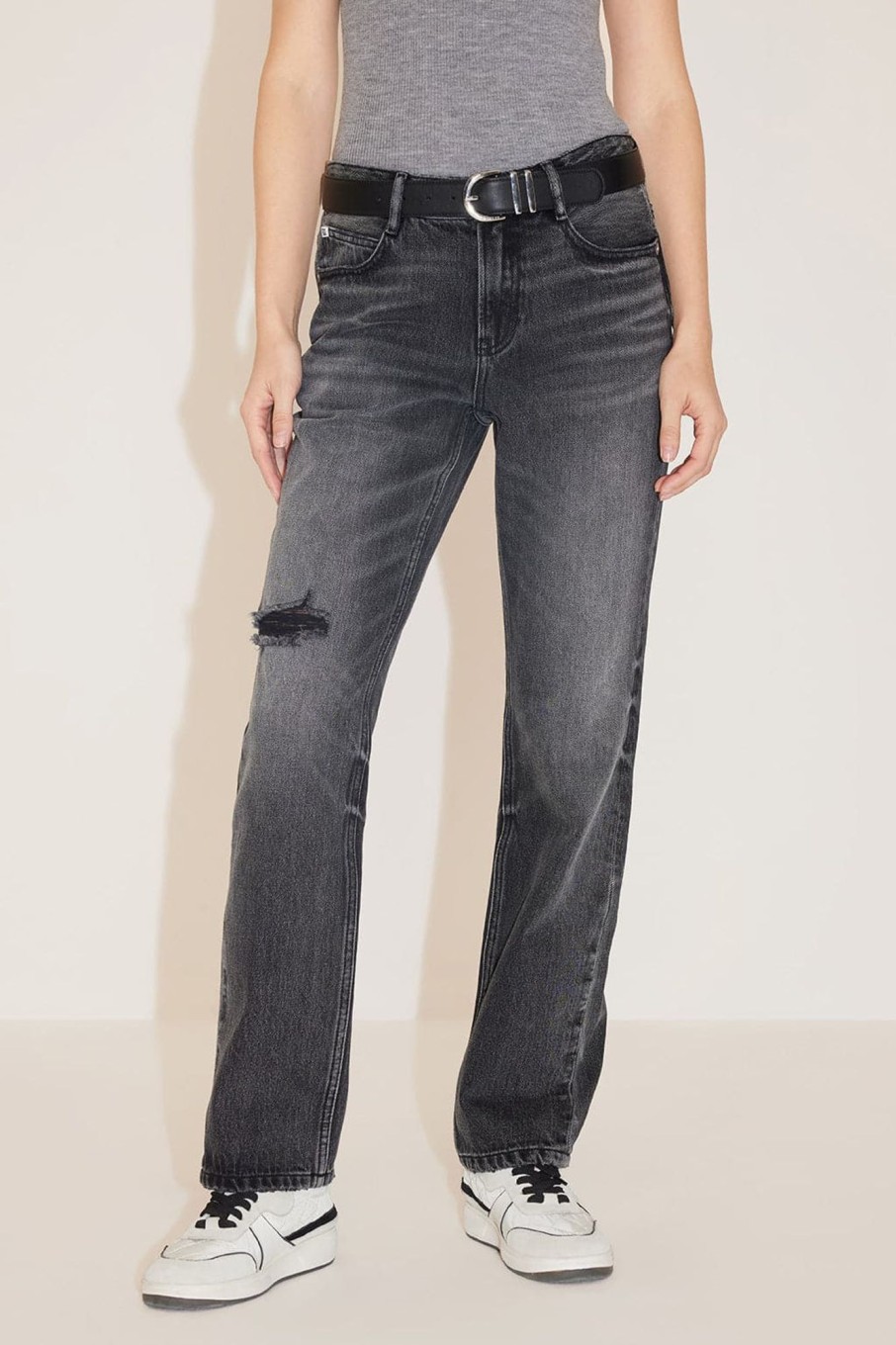 MISS SIXTY Straight | Black And Grey Ripped Straight Fit Jeans Black Fog