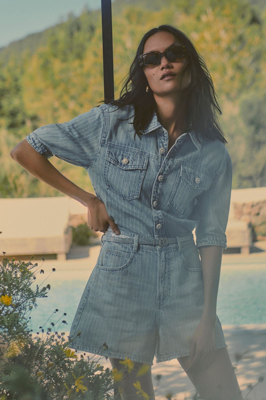 MISS SIXTY Pants & Jumpsuits | Denim Jumpsuit With Belted Light Blue