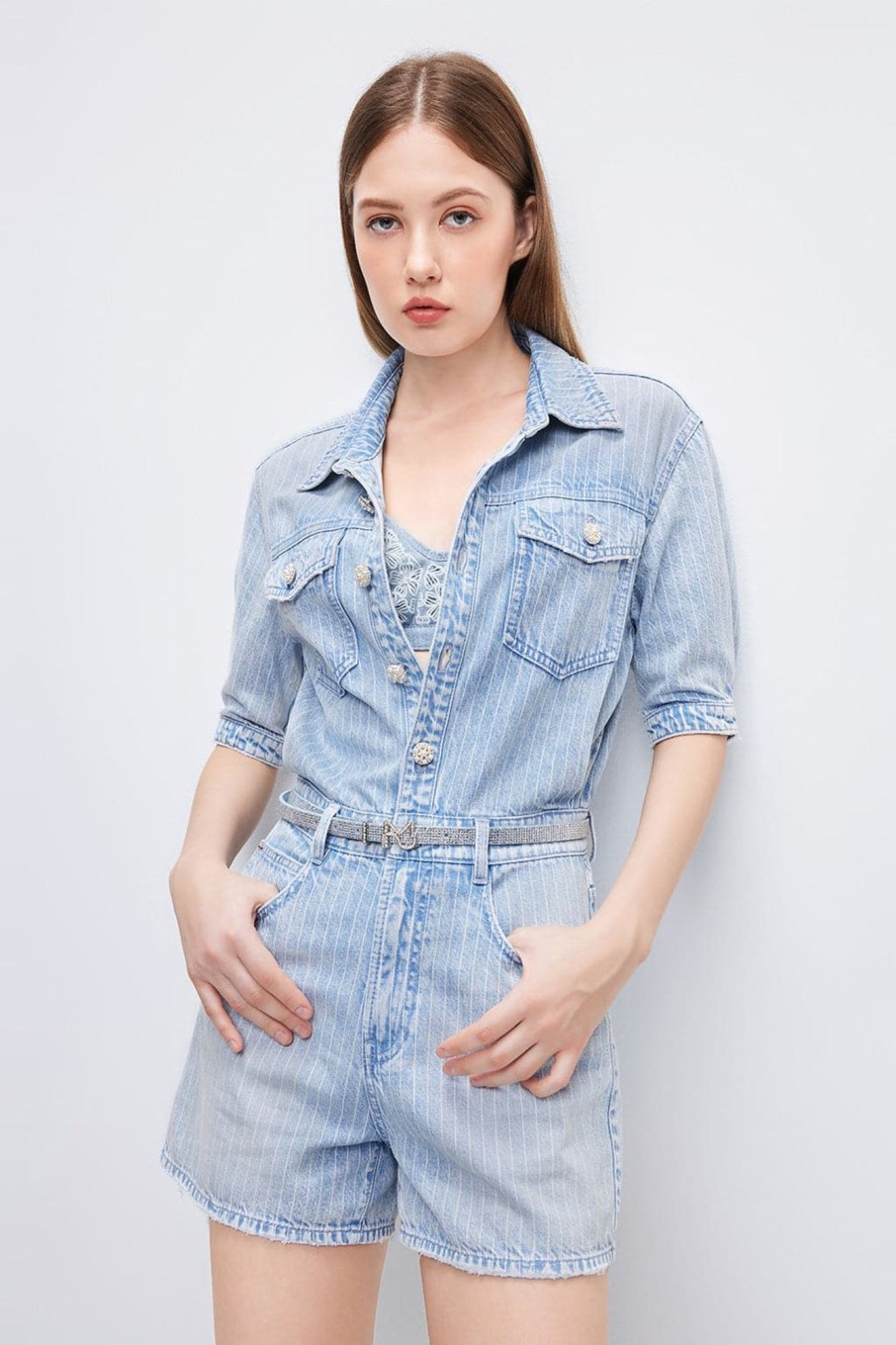 MISS SIXTY Pants & Jumpsuits | Denim Jumpsuit With Belted Light Blue