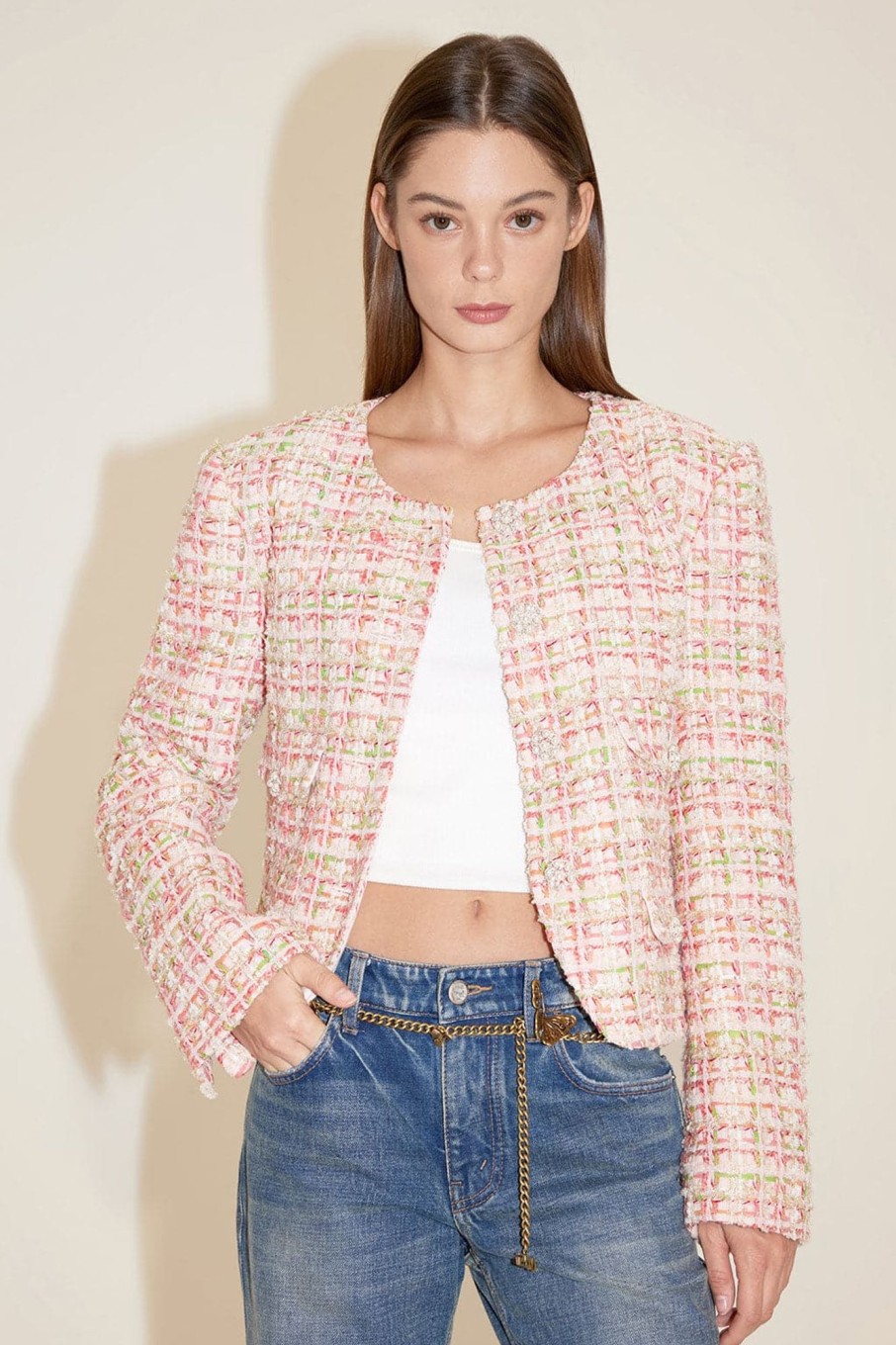 MISS SIXTY Jackets & Outerwears | Tweed Quilted Jacket Multicolour