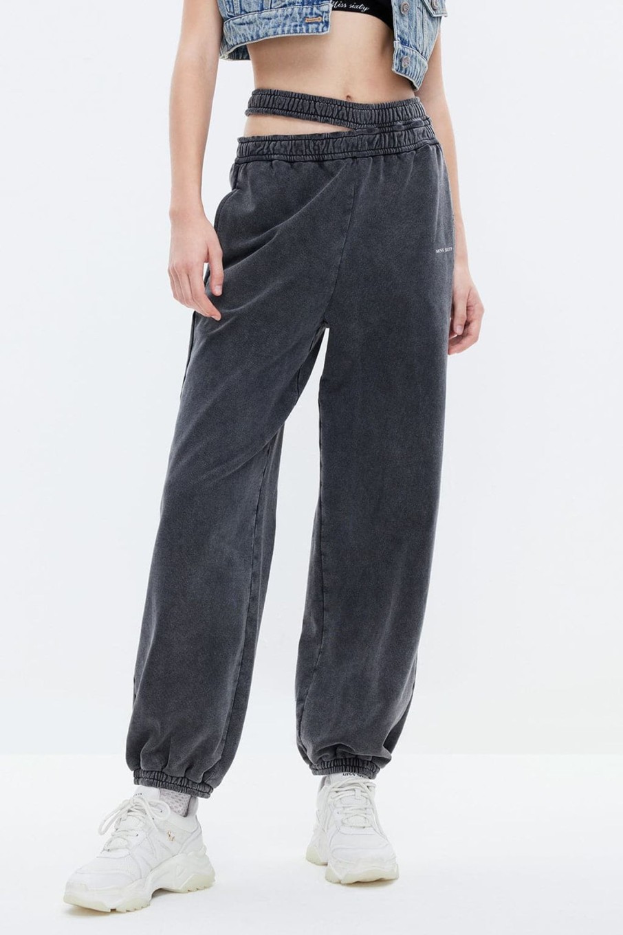 MISS SIXTY Pants & Jumpsuits | Nft Capsule Black And Gray Double Waistband Trouser Black Fog