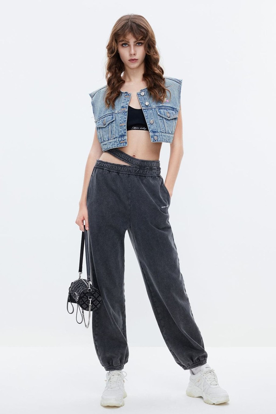 MISS SIXTY Pants & Jumpsuits | Nft Capsule Black And Gray Double Waistband Trouser Black Fog