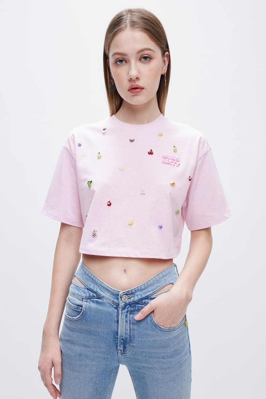 MISS SIXTY Tops | T-Shirt With Fruit And Beaded Embroidered