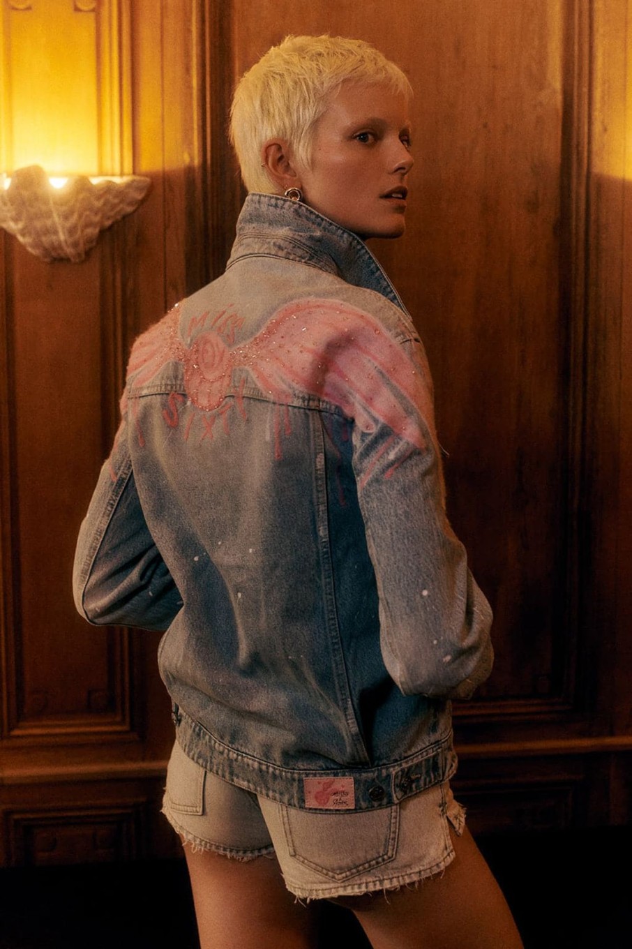 MISS SIXTY Spring-Summer | Miss Sixty X Andre Saraiva Capsule Collection Spray Paint Effect Denim Jacket Light Blue