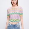 MISS SIXTY Sweaters | Ethnic-Inspired Wavy Pattern Short-Sleeve Knit Top Multicolour