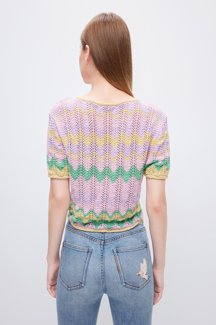 MISS SIXTY Sweaters | Ethnic-Inspired Wavy Pattern Short-Sleeve Knit Top Multicolour