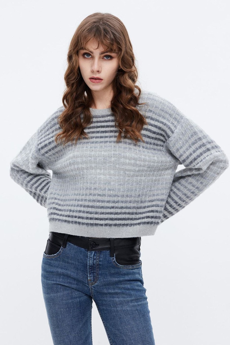 MISS SIXTY Sweaters | Round Neck Slimming Gradient Mohair Knit Sweater Grey