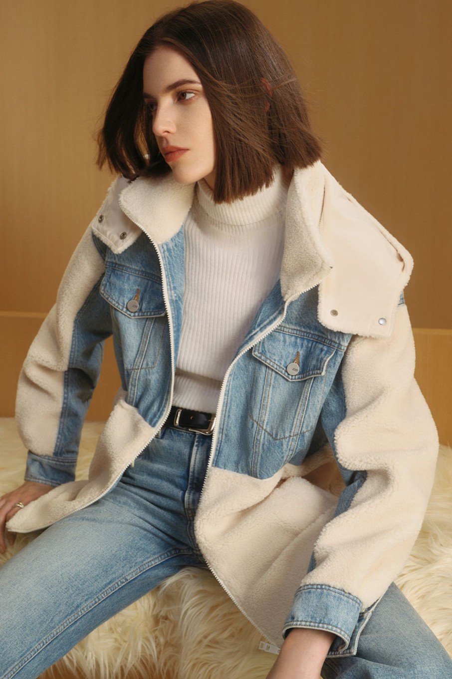 MISS SIXTY Jackets & Outerwears | Detachable Hood Denim Panel Jacket Off White