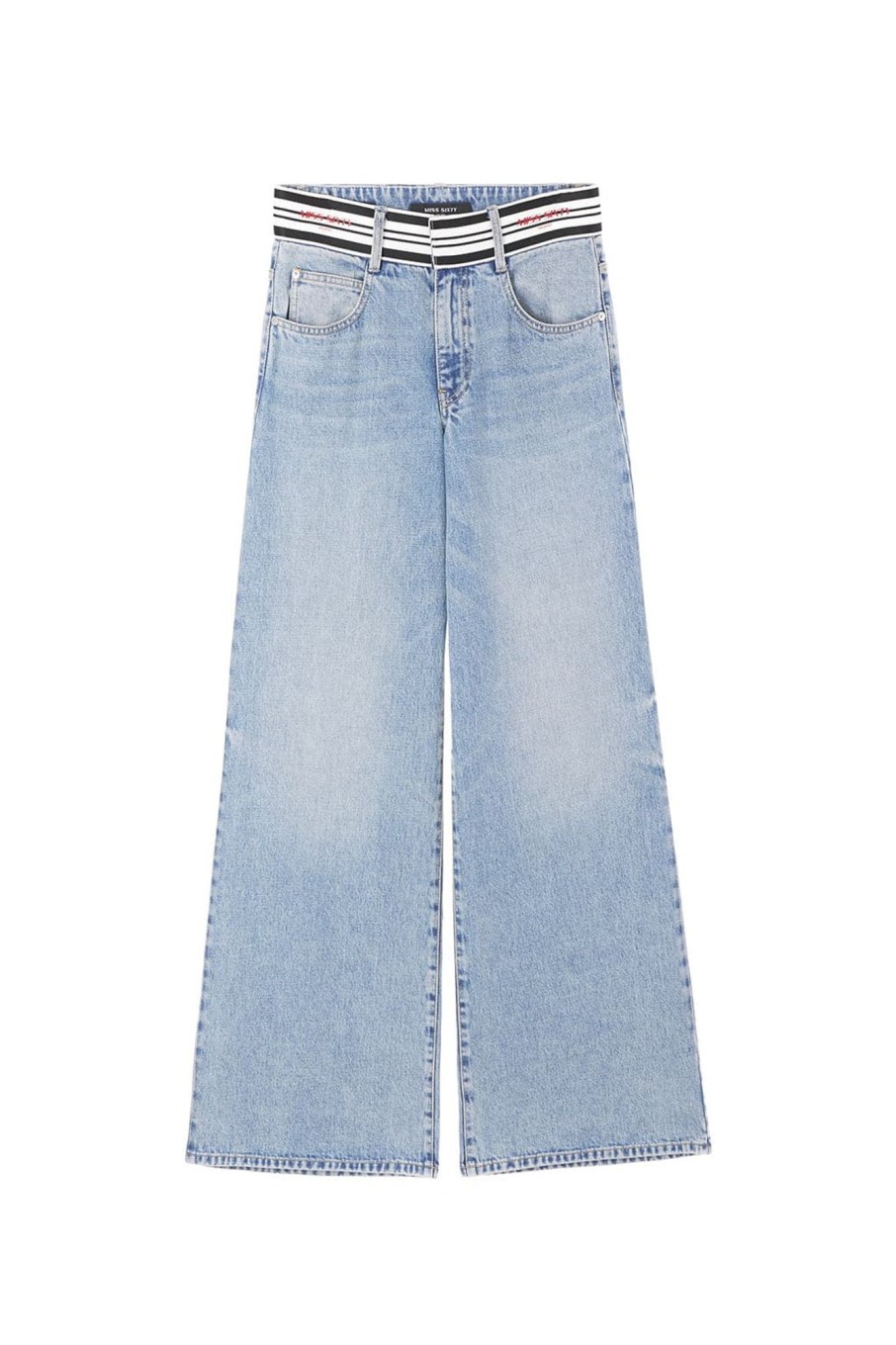 MISS SIXTY Wide Leg | Wide-Leg Flared Jeans With Striped Waistband Middle Blue