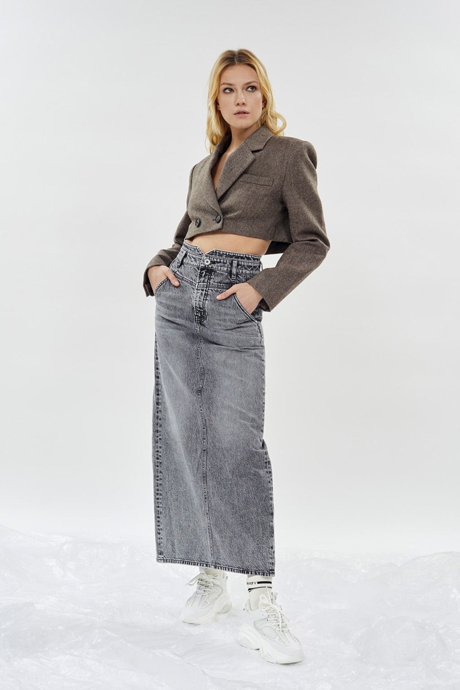 MISS SIXTY Skirts | Gray Denim Slit Skirt Light Grey