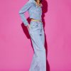 MISS SIXTY Wide Leg | High Waist Wide Leg Slit Linen Blend Jeans Light Blue