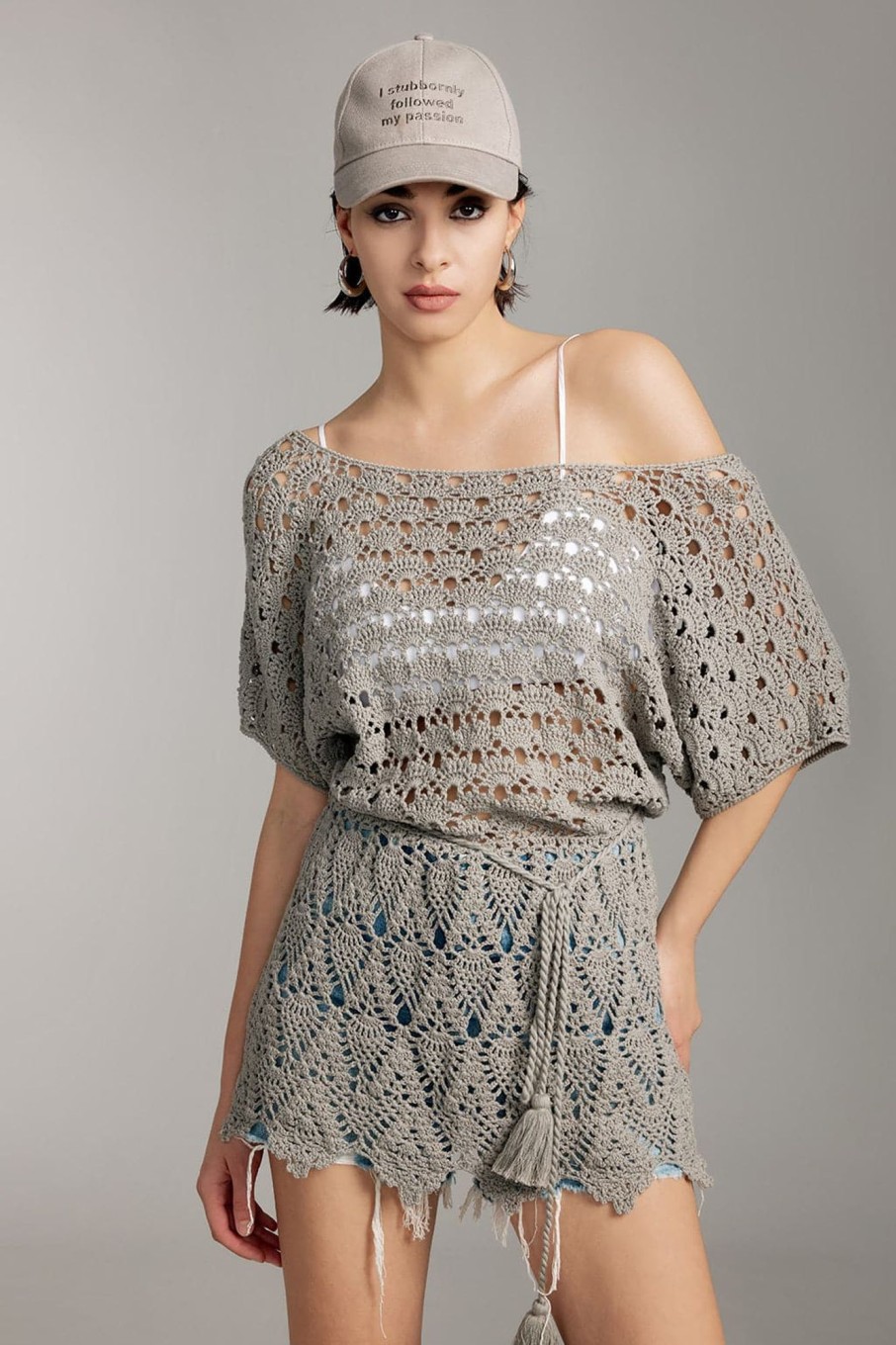 MISS SIXTY Sweaters | Resort Style Crochet Knit Wear Green Grey