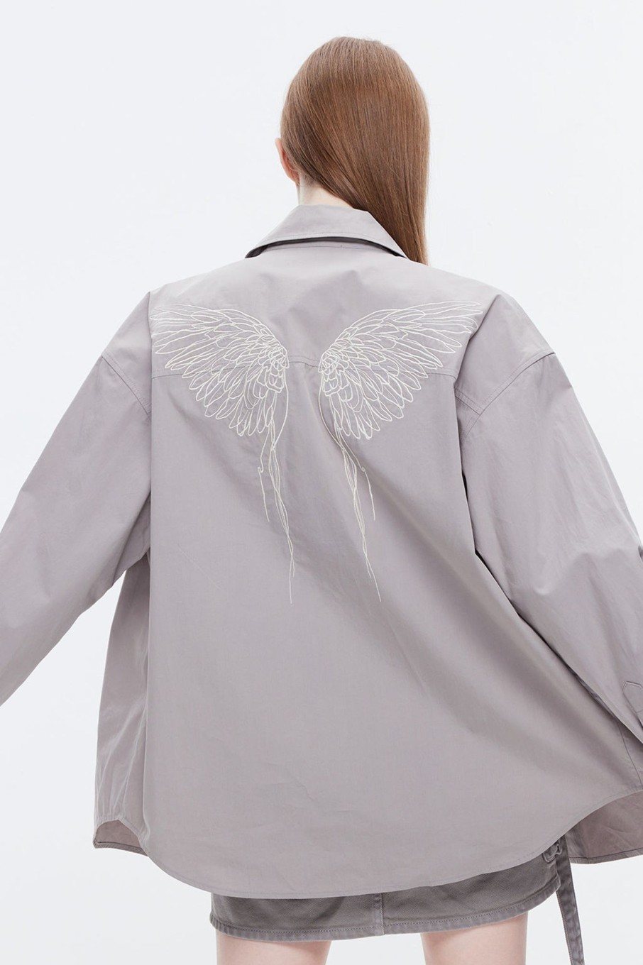 MISS SIXTY Fall-Winter | Angel Collection Embroidered Oversize Poplin Shirt Green Grey