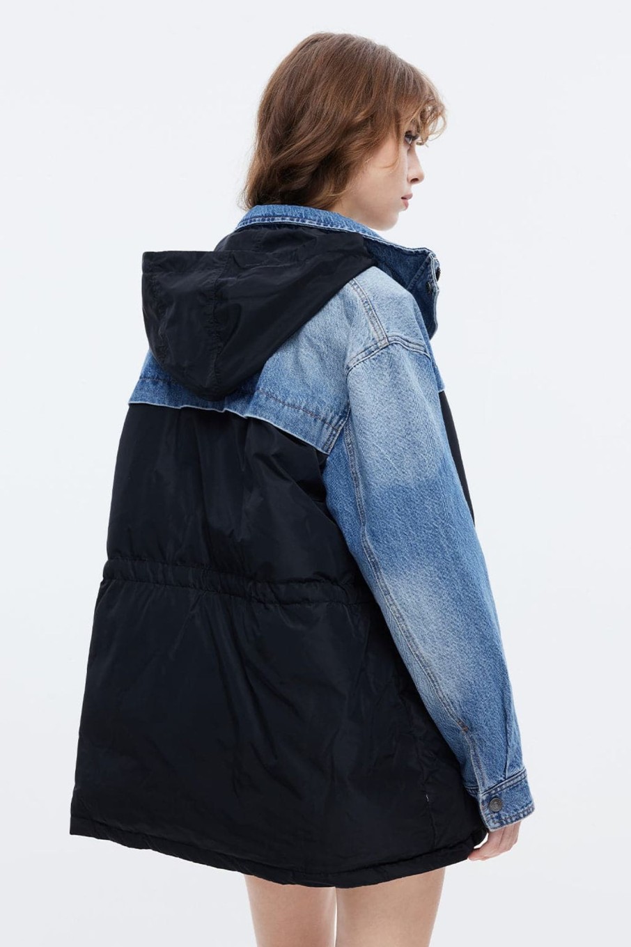 MISS SIXTY Jackets & Outerwears | Detachable Denim Paneled Down Jacket Middle Blue