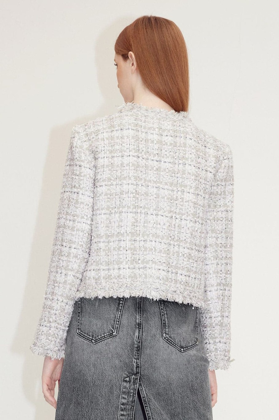 MISS SIXTY Jackets & Outerwears | Elegance Tweed Jacket With Shoulder Pads Heather Grey