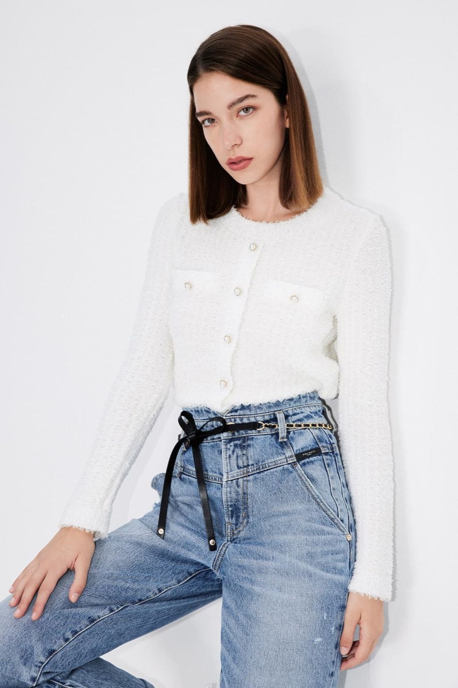 MISS SIXTY Sweaters | Knitted Shirt With Pearl Buttons White