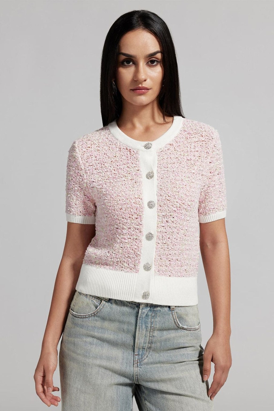 MISS SIXTY Sweaters | French Style Tweed Jacket Baby Pink