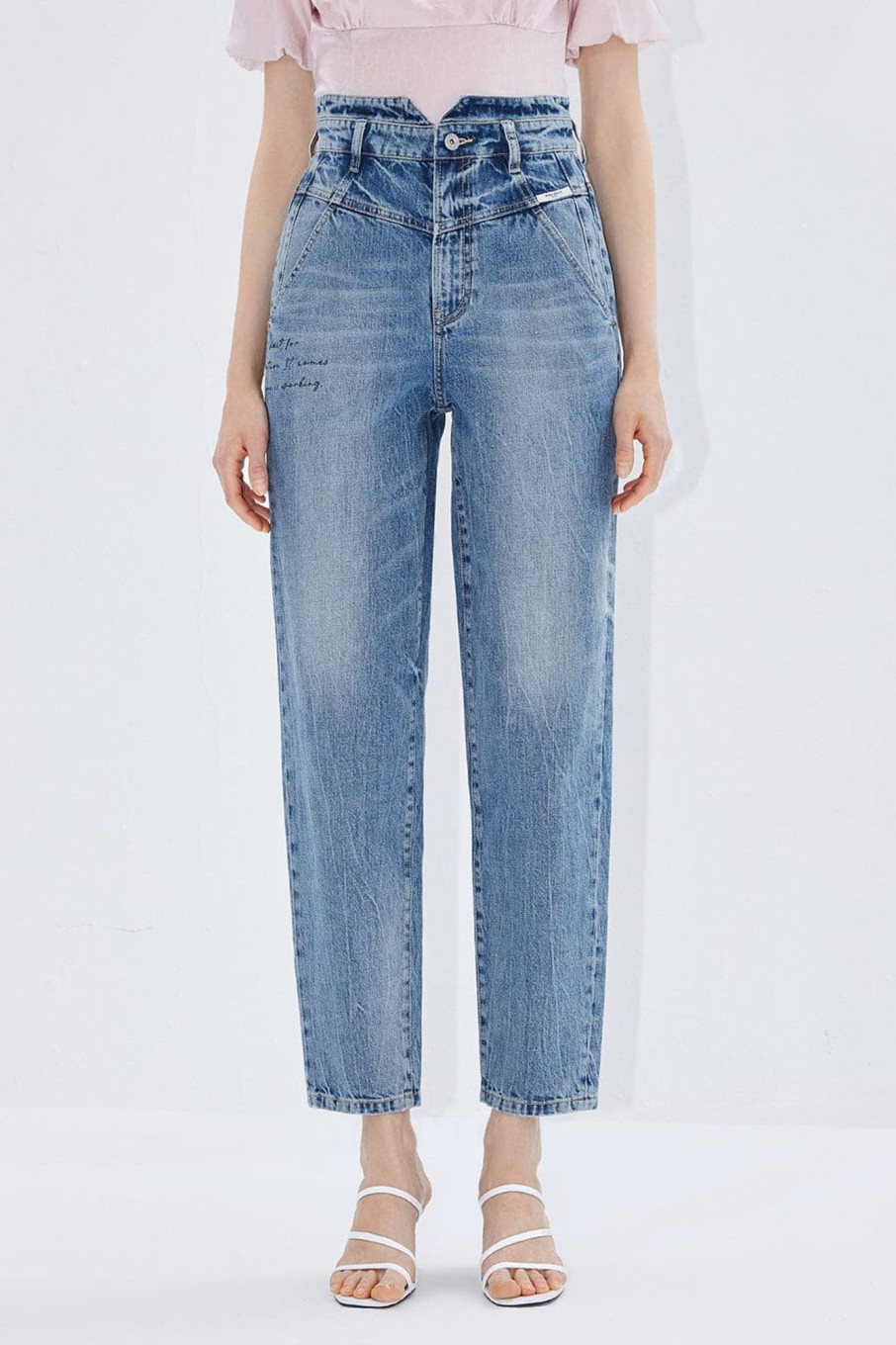 MISS SIXTY High Waist | V-Shape High Waist Denim Jeans With Print Light Blue