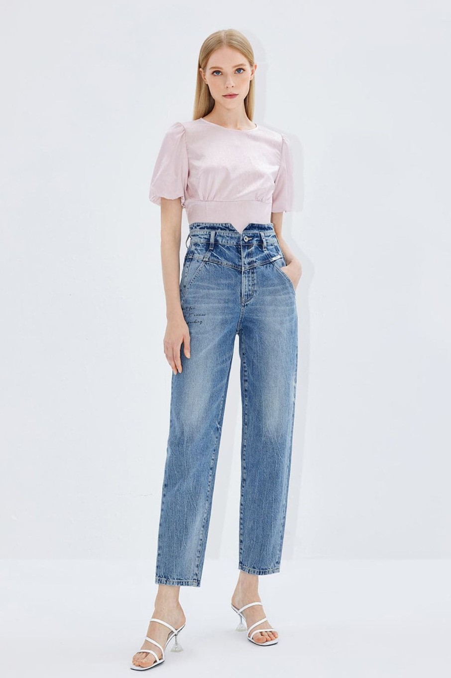 MISS SIXTY High Waist | V-Shape High Waist Denim Jeans With Print Light Blue