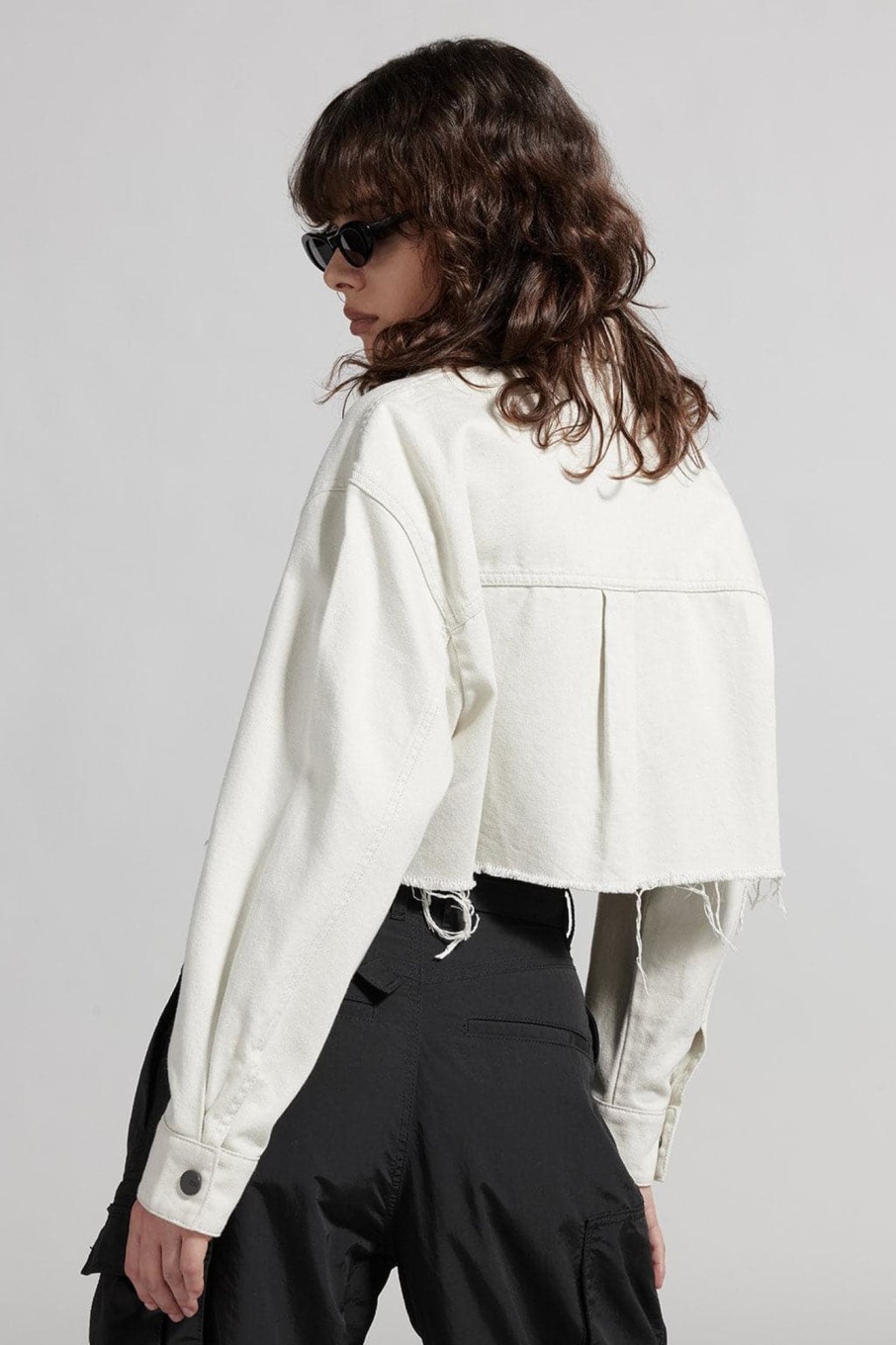 MISS SIXTY Tops | Cropped Lapel White Denim Shirt Grayish-White