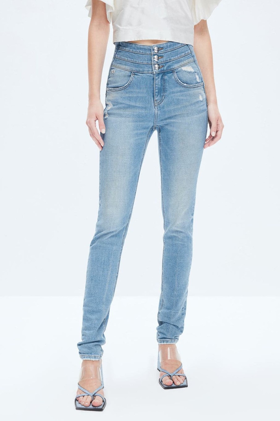 MISS SIXTY High Waist | High Rise Ripped Lift Skinny Jeans Middle Blue