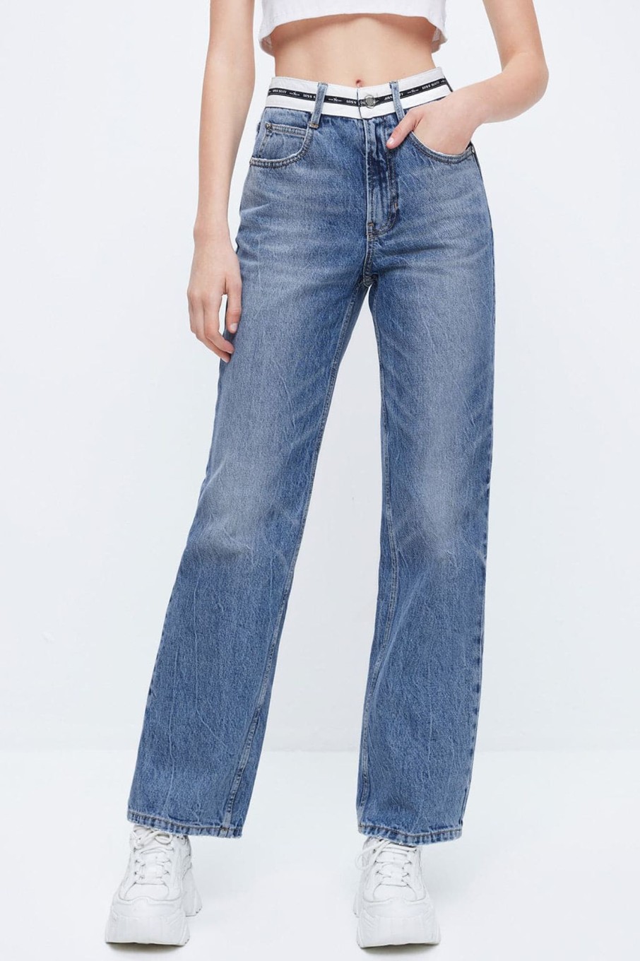 MISS SIXTY Straight | High Waist Straight Fit Jeans With Patchwork Middle Blue