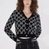 MISS SIXTY Sweaters | Cropped Knit V-Neck Cardigan Black/White